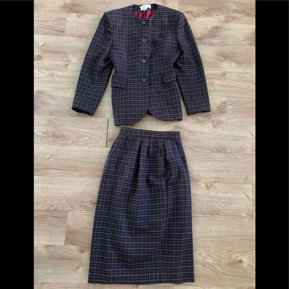 Vintage Dior Plaid Skirt Set - Black and Blue - Picture 1 of 8